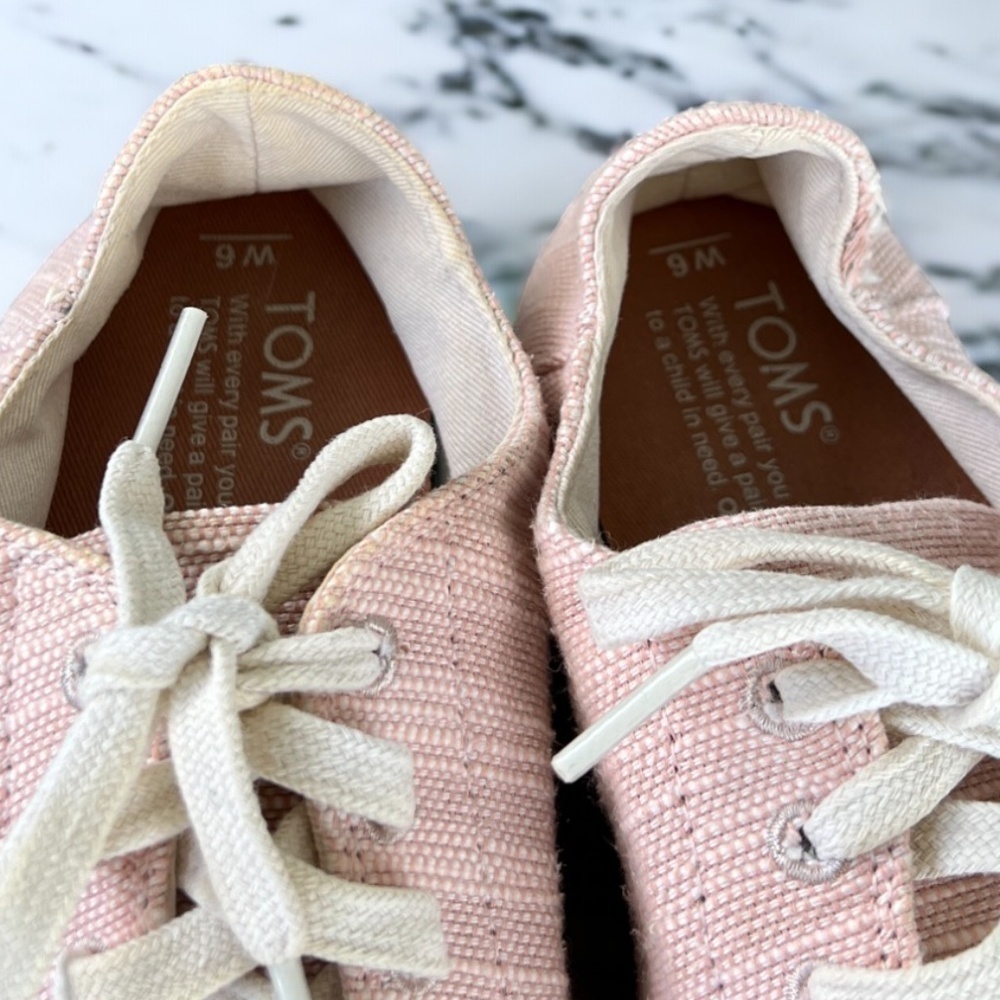 Toms Linen Espadrille Pink Lace Up Sneakers Size 6 - Picture 8 of 13